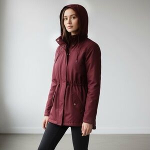 1 Sunset Lane Women’s Merlot Hooded Rain Utility Jacket Fleece lined MSRP $68